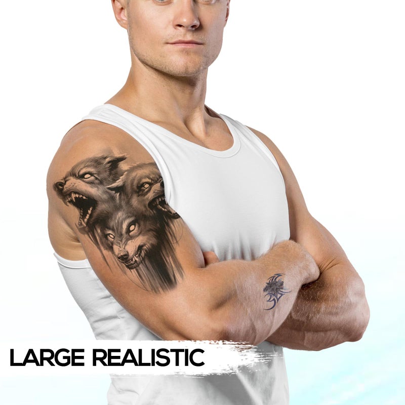 Kotbs 6 Sheets Animal Temporary Tattoos, Black Strong Wolf Tiger Tattoo Stickers for Men Women Adults Waterproof Fake Tattoos - Image 4